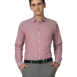Peter England Elite Maroon Cotton Regular Fit Striped Shirt-image-22