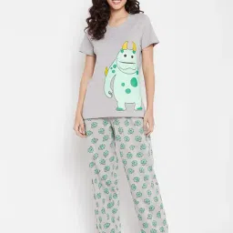 Clovia Grey Printed Top With Pyjamas-picture-15