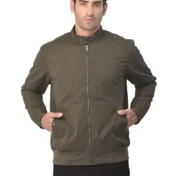 Woodland Olive Regular Fit Mandarin Collar Jacket-image-10