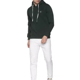 showoffff SHOWOFF Dark Green Cotton Slim Fit Solid Sweatshirt image 4