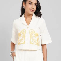 Akkriti By Pantaloons Snow White Cotton Regular Fit Embroidered Shirt-picture-16