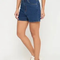 MADAME Mid Blue Solid Shorts image 4