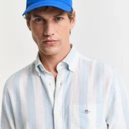 GANT Men Bold Striped Cotton Linen Casual Blue Shirt image 4