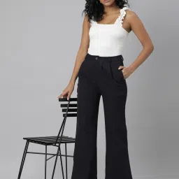 showoffff SHOWOFF Navy Flared Fit Mid Rise Trousers image 4