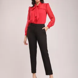 Fablestreet Black Polyester Straight Fit Trousers image 4