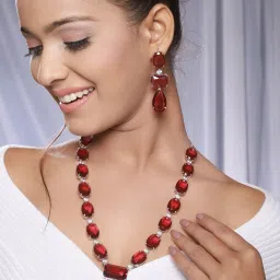 Saraf RS Jewellery Silver Toned Red Ruby Designer Jewellery Set image 4