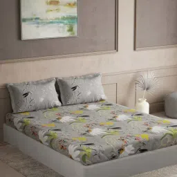 Ddecor Live beautiful The Elemental Grey 144 TC Cotton Queen Bedsheet with 2 Pillow Covers-image-0
