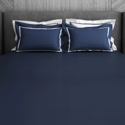 Spaces Hygro Solid Navy Blue 350 TC Cotton King Flat Bedsheet with 4 Pillow Covers image 4