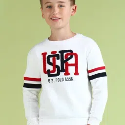 U.S. Polo Assn. Kids Boys White Brand Appliqued Pure Cotton Sweatshirt-picture-20