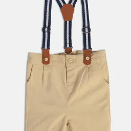 MINIKLUB Kids White & Beige Printed Shirt, Shorts, Bow with Suspender image 4