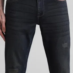 Jack & Jones Dark Blue Denim Cotton Slim Fit Distressed Jeans image 4
