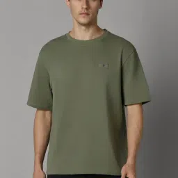 Louis Philippe Olive Green Cotton Relaxed Fit T-Shirt-image-0