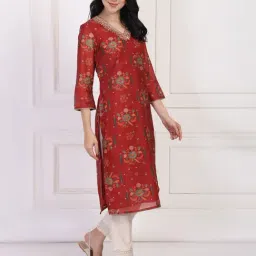 W Maroon Polyester Floral Kurti image 3