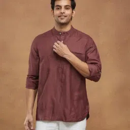 Fabindia Wine Silk Slim Fit Mid Placket Shirt-image-41