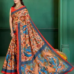 Saree Mall Orange Printed Sarees With Unstitched Blouse-picture-33