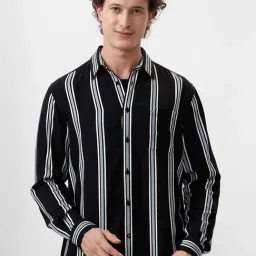 Basics Black Slim Fit Striped Shirt-picture-19