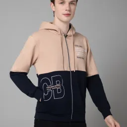Cantabil Navy & Beige Regular Fit Colour Block Hooded Sweatshirt image 4
