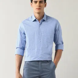 Arrow Blue Cotton Slim Fit Checks Shirt-image-81