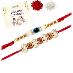 Peora Evil Eye Rakhi for Brother Raksha Bandhan Rakhi with Roli Chawal Greeting Card - Pack of 2 image 2