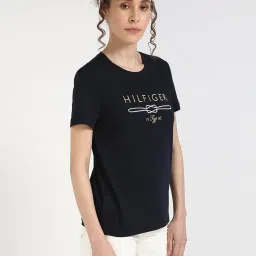 TOMMY HILFIGER Navy Cotton Embroidery Short Sleeve T-Shirt image 4