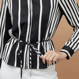 Code by Lifestyle Black Polyester Regular Fit Stripes Top image 4