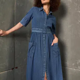 SASSAFRAS Women Denim Maxi Dress-image-33