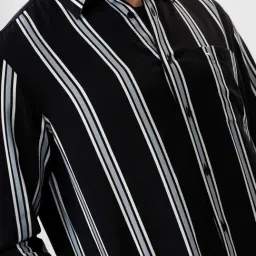 Basics Black Slim Fit Striped Shirt image 5