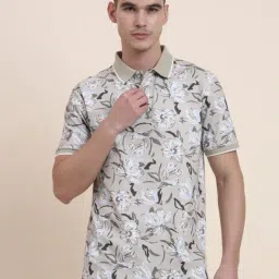 Greenfibre Sage Green Slim Fit Floral Print Polo T-Shirt-picture-21