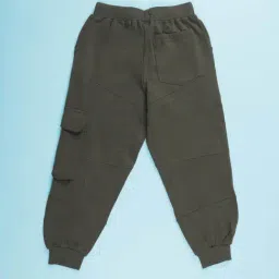 Kiddopanti Boys Military Green Fleece Embroidered Joggers image 2