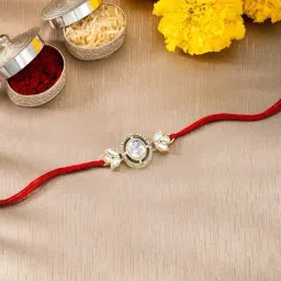 Peora Golden Rakhshabandhan CZ Studded Rakhi for Brother Bhaiya with Roli Chawal & Greeting Card-image-34