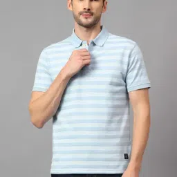 Cantabil Sky Blue Regular Fit Striped Polo T-Shirt-image-21