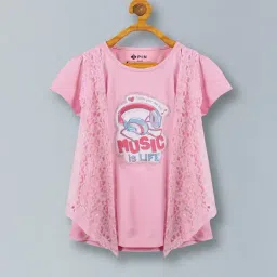 3PIN Girls Pink Cotton Graphic Top-image-63