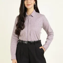 Hancock Peach & Purple Cotton Regular Fit Striped Shirt-picture-14