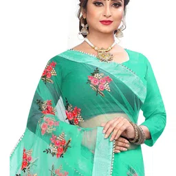 PATLANI STYLE Floral Embroidered Beads and Stones Net Saree image 2