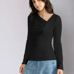 Showoffff Black Cotton Regular Fit Top image 3