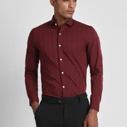 Peter England Perform Maroon Slim Fit Striped Shirt-image-30