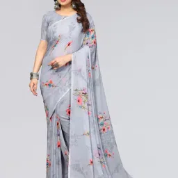 Satrani Grey Floral Print Saree With Unstitched Blouse-picture-11