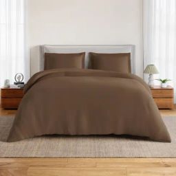 Spaces Cotton Brown Solid 170 TC Double Size Bedsheet with 2 Pillow Covers-picture-4