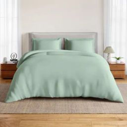 Spaces Cotton Green Solid 170 TC Double Size Bedsheet with 2 Pillow Covers-picture-7