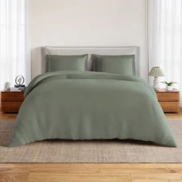 Spaces Cotton Green Solid 170 TC Double Size Bedsheet with 2 Pillow Covers-picture-8