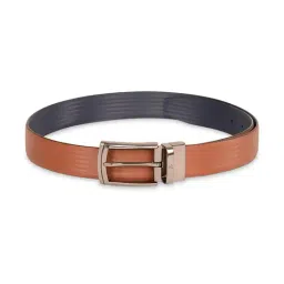 United Colors Of Benetton Tan & Navy Textured Leather Reversible Belt For Men-picture-11