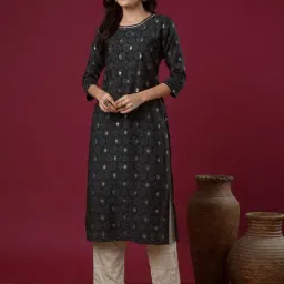 Fashor Charcoal Muslin Embroidered Kurta-picture-44