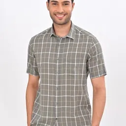 Indian Terrain Men Classic Slim Fit Windowpane Checked Spread Collar Casual Shirt-picture-28