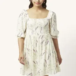 Honey by Pantaloons Off-White Printed A-Line Dress-picture-8