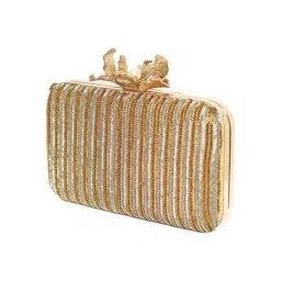 NR by Nidhi Rathi Golden Fabric Minaudiere Clutch image 2