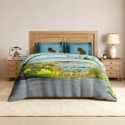 Spaces Cotton Blue Solid 300 TC Double Size Bedsheet with 2 Pillow Covers-picture-31