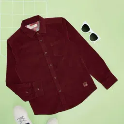 Pantaloons Junior Boys Fiery Red Cotton Solid Full Sleeves Shirts-image-6