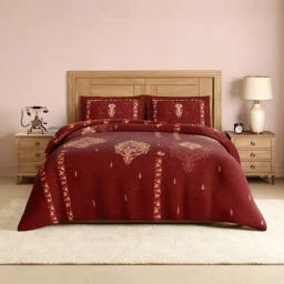 Spaces Cotton Red Solid 300 TC Double Size Bedsheet with 2 Pillow Covers-picture-10
