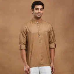 Fabindia Brown Silk Slim Fit Mid Placket Shirt-picture-24