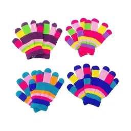 ketkar Unisex Kids Striped Winter Gloves-picture-39